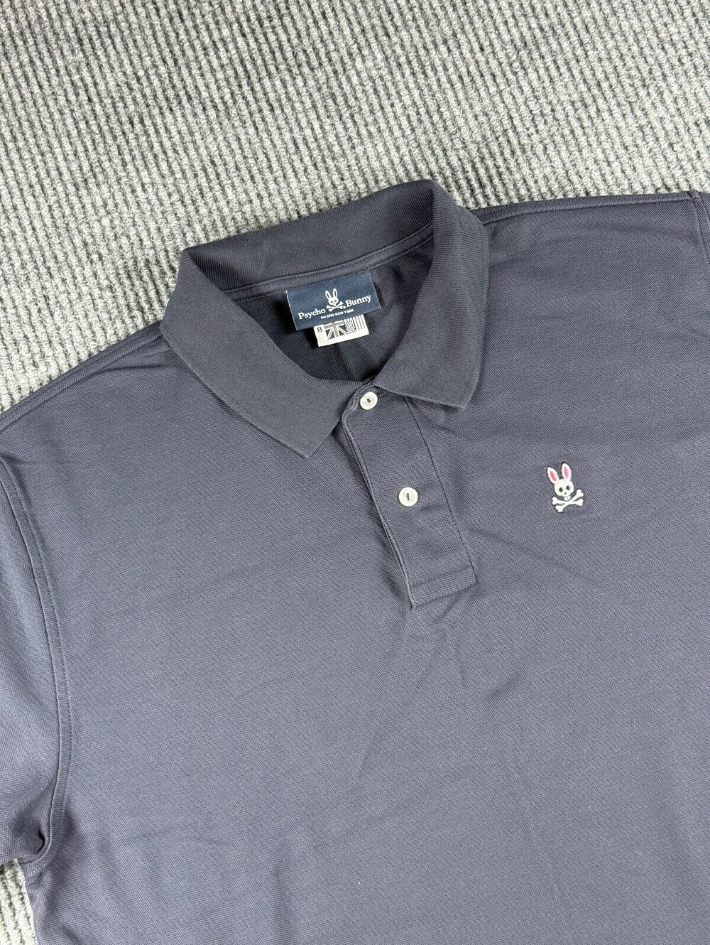 Psycho Bunnny Polo Mens 8/ XXL Pima Cotton Black Skull Bunny Logo Stretch